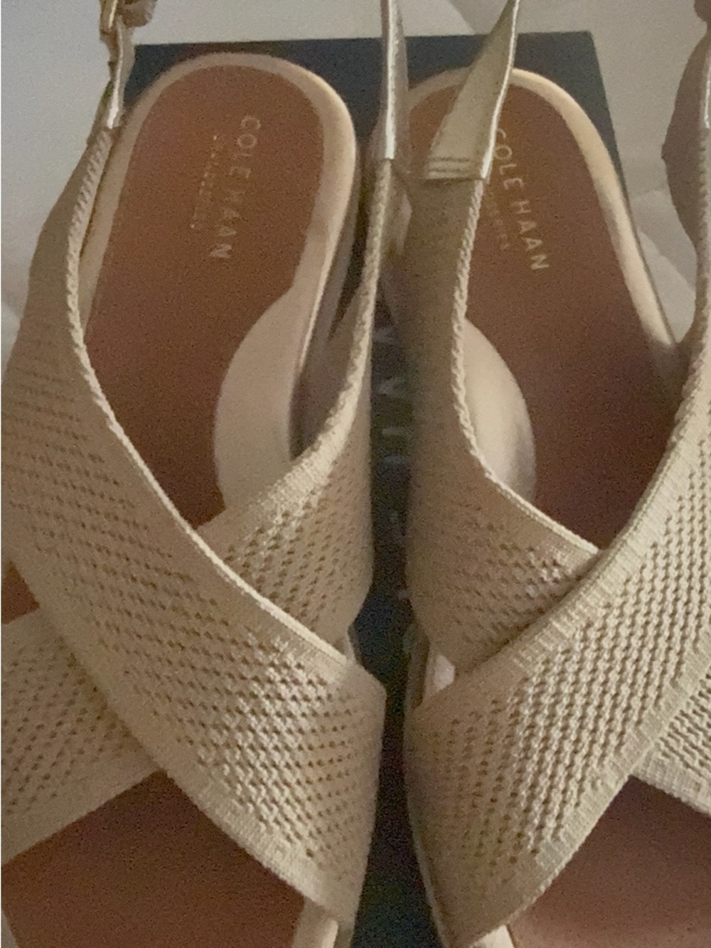 Cole Haan Cream Knit Crisscross Slingback Sandals